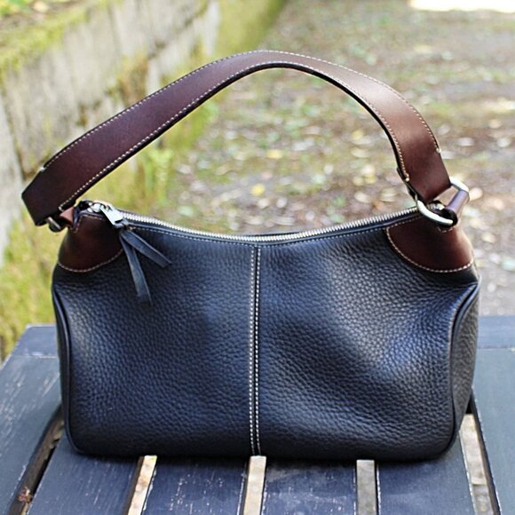 Dooney & Bourke Vintage - AWL - Short Strap Hobo in Black Pebbled w/Brown Accent - Picture 1 of 14